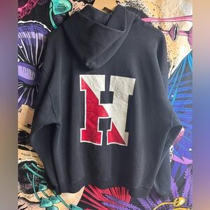 Vintage black and red Harvard softball hoodie